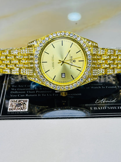 Gold Perpetual Iced Watch For Her