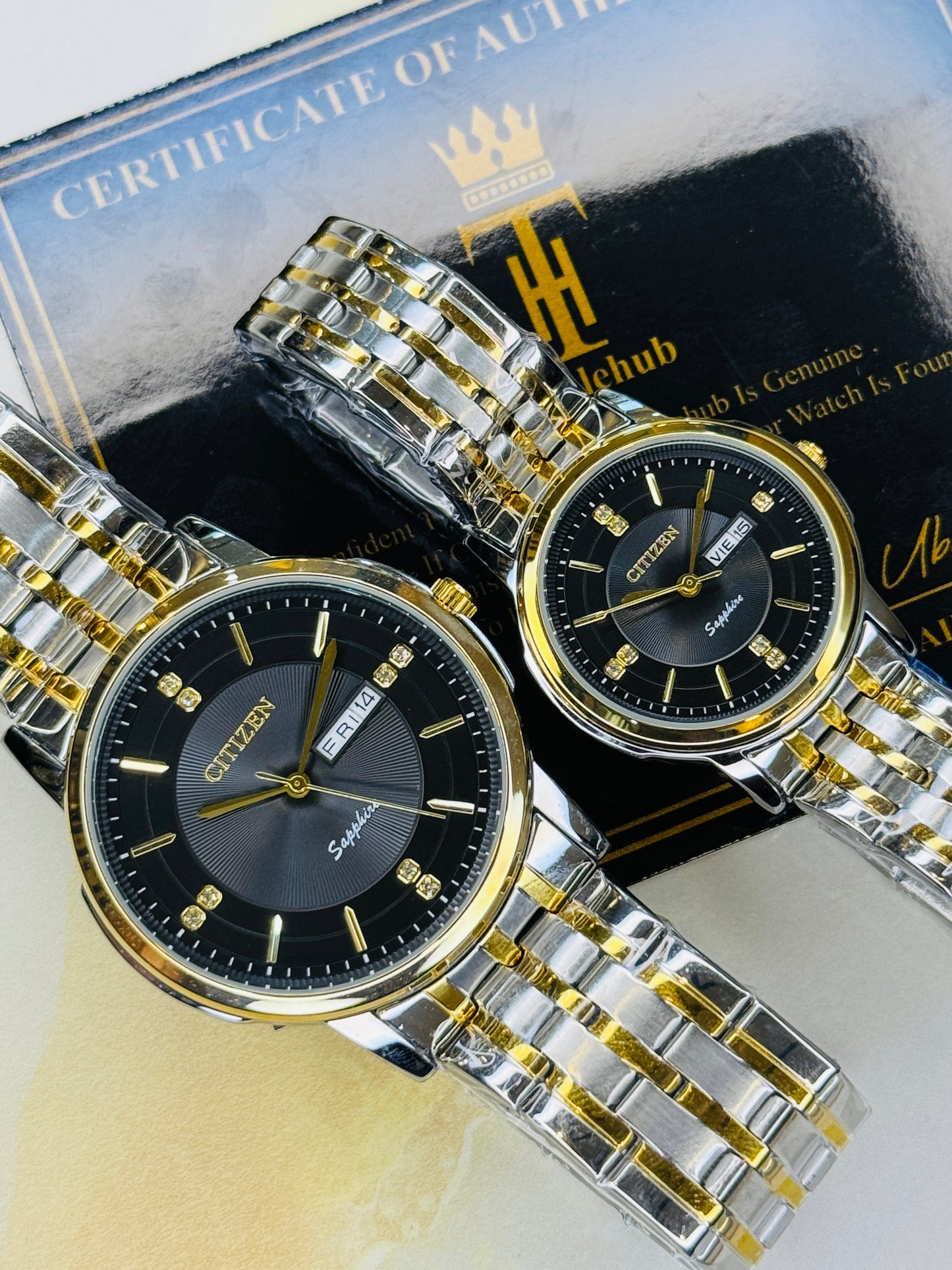 Two Tone Black Day Date Citizen Couple Watch