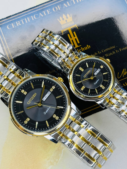 Two Tone Black Day Date Citizen Couple Watch