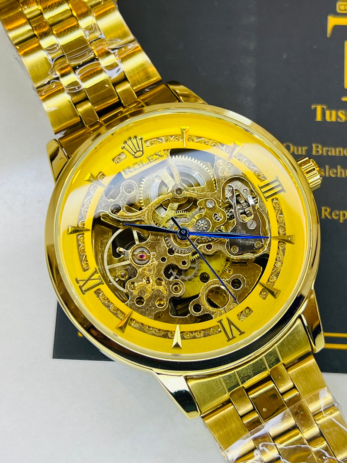 R-1 All Gold Chain Strap Skeleton Automatic Watch