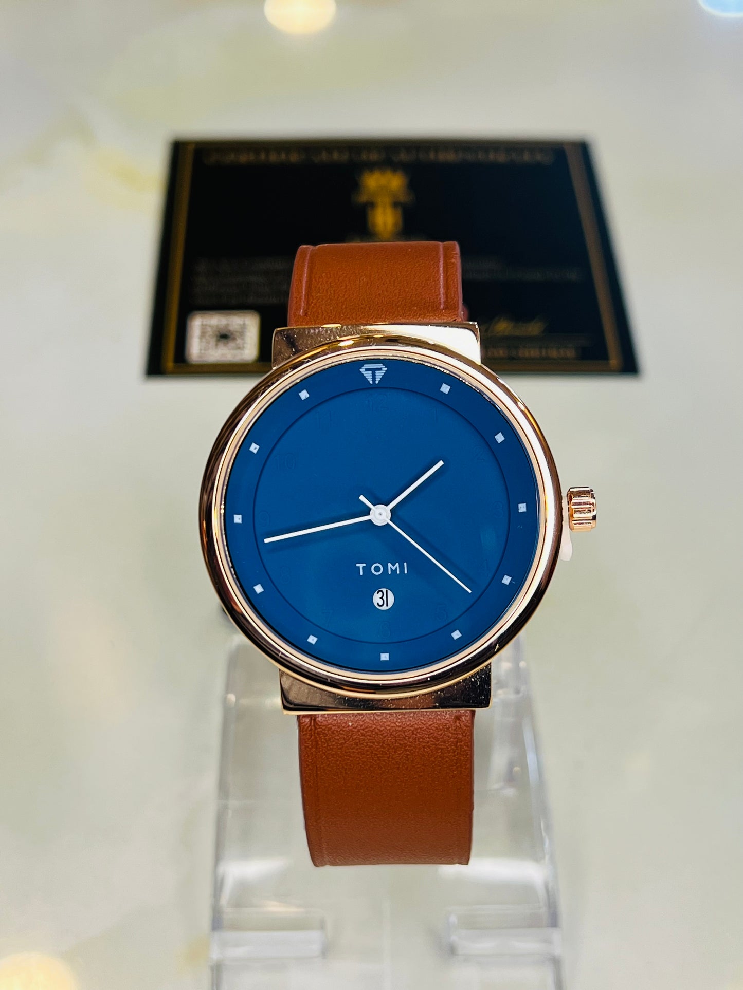 Tomi Brown Strapped Ocean Dial Elegance Watch