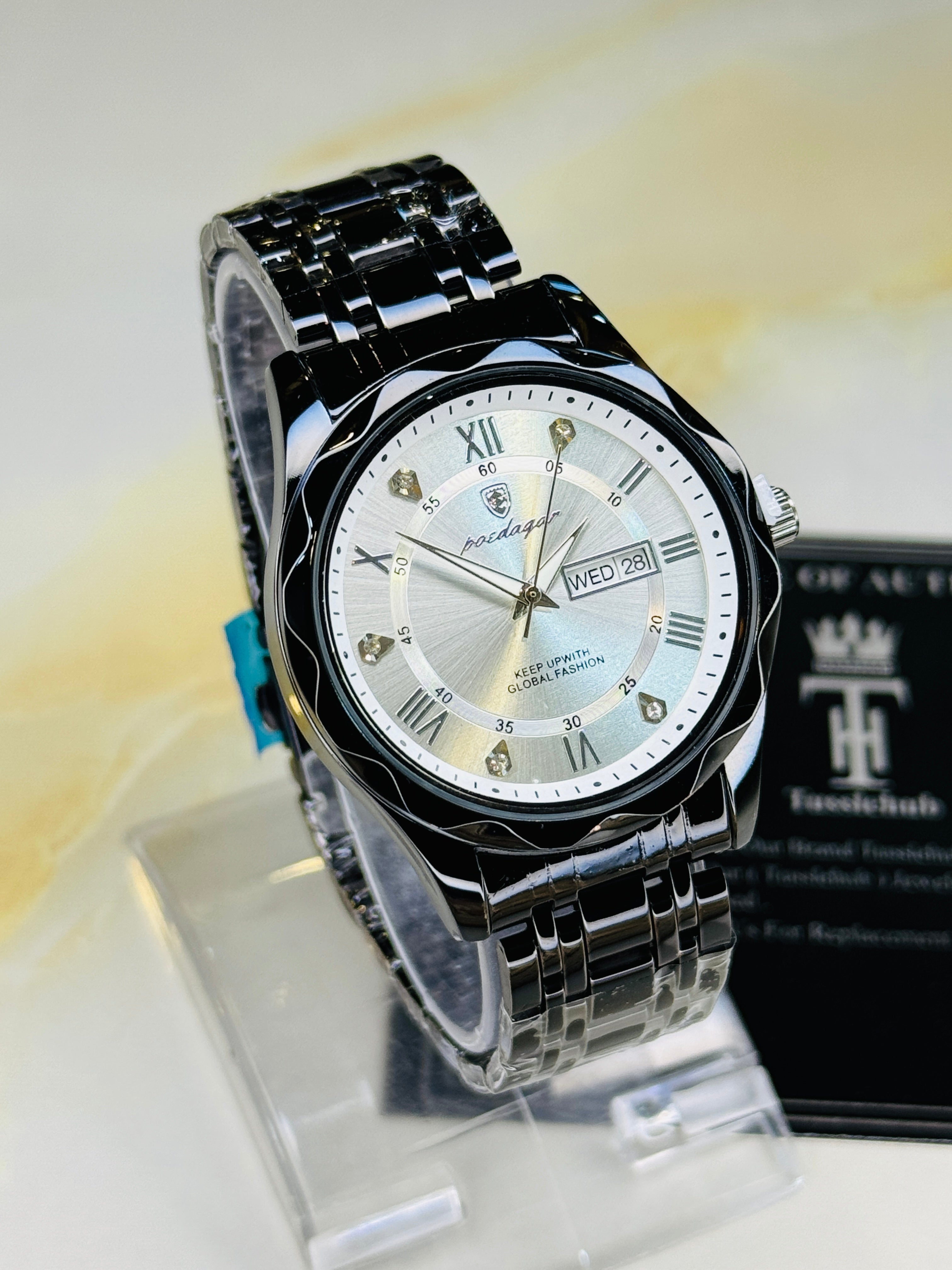 Black White Poedagar Saint Day Date Watch