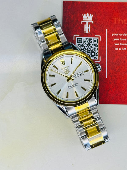 Tag Heur Two Tone White Carrera Day Date Chain Strapped Watchh
