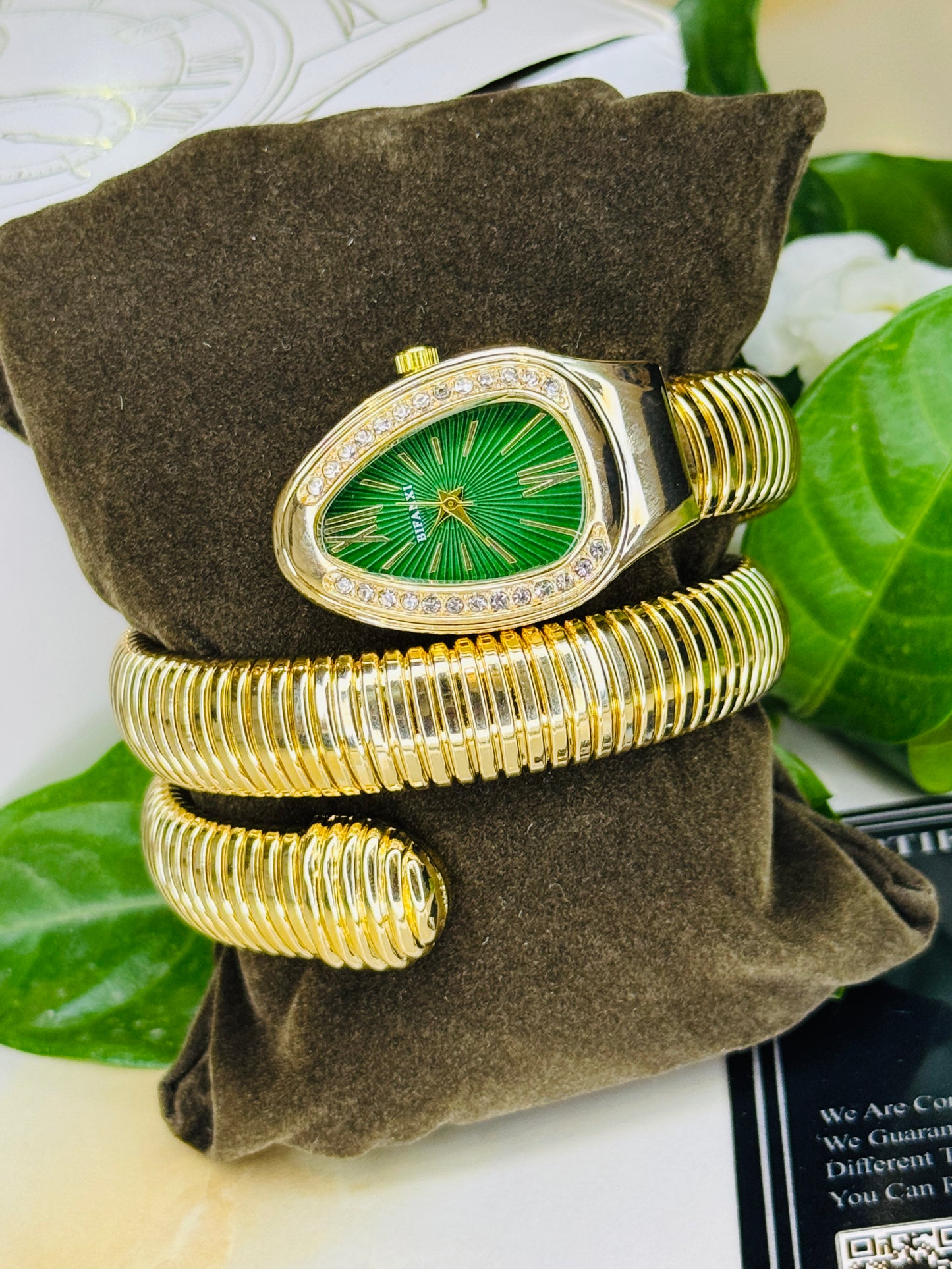 Gold Emerald Serpentine Watch For Her