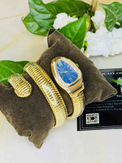 Gold Sapphire Serpentine Watch For Her