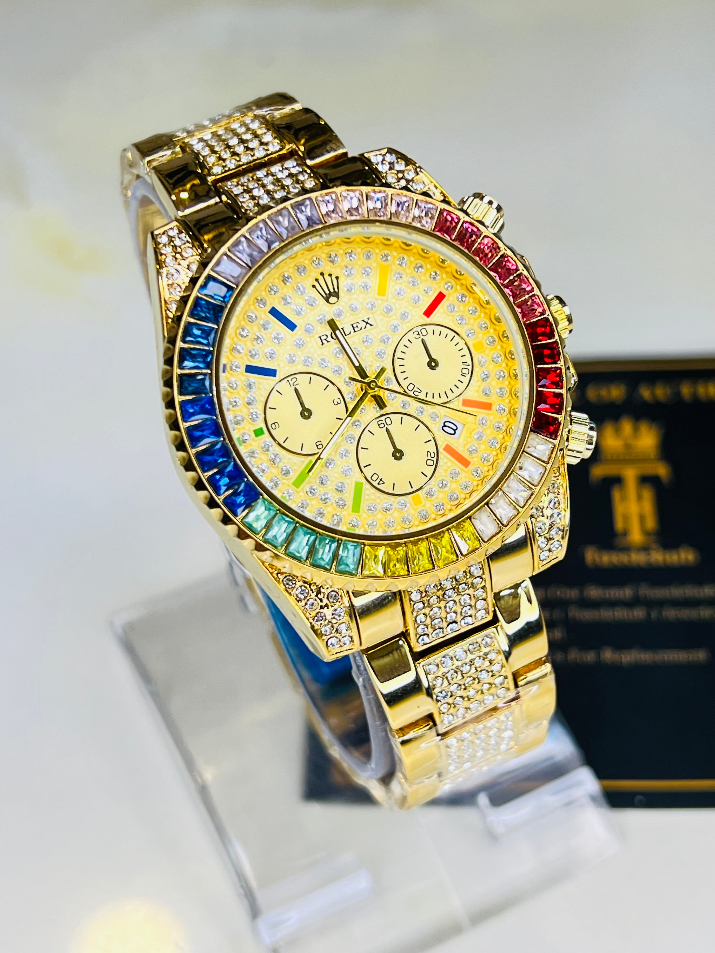 All Gold Rainbow Rolex Iced Out Watch