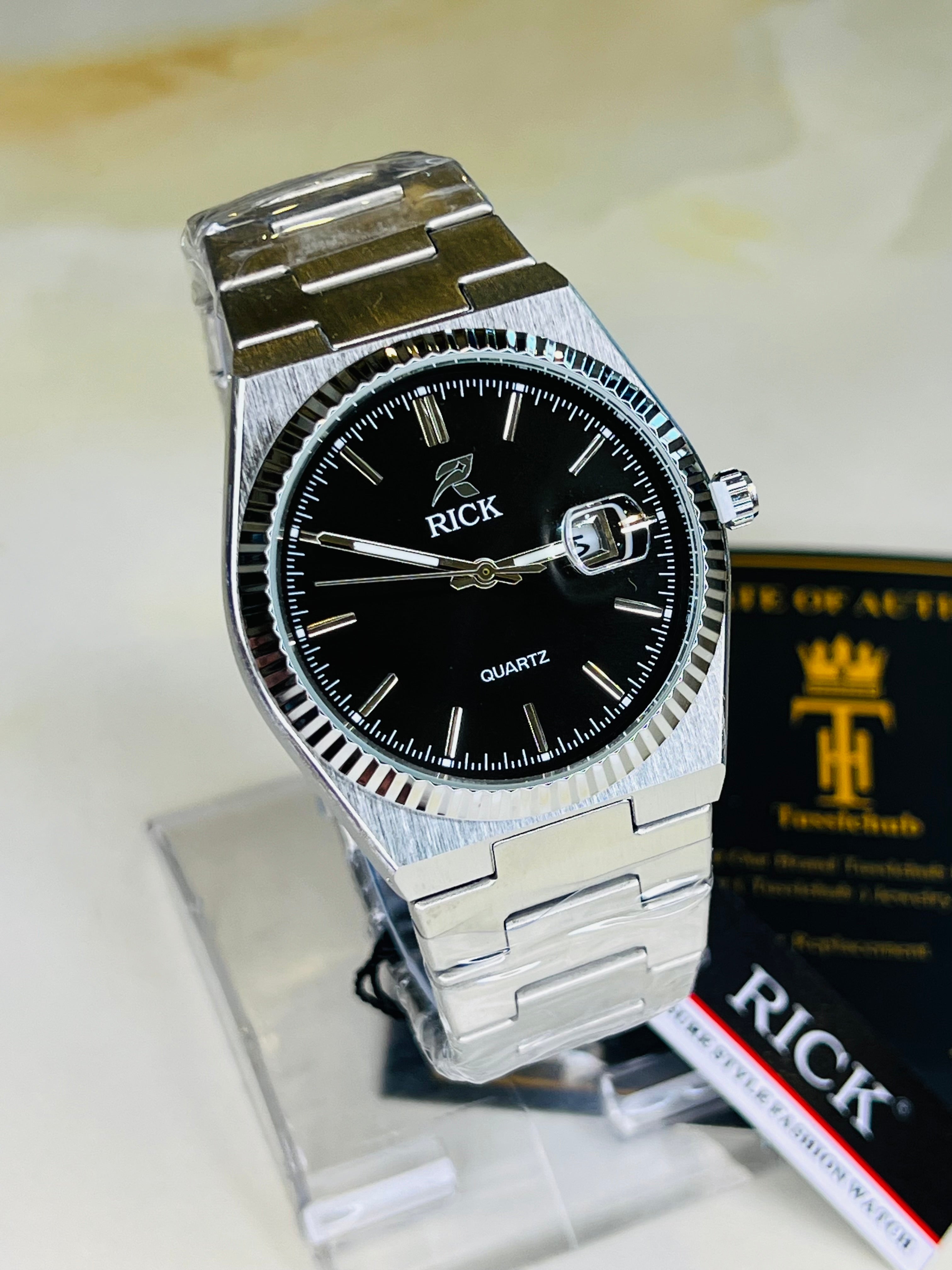 Rick PRX Fluted Silver Black Plain Dial Watch