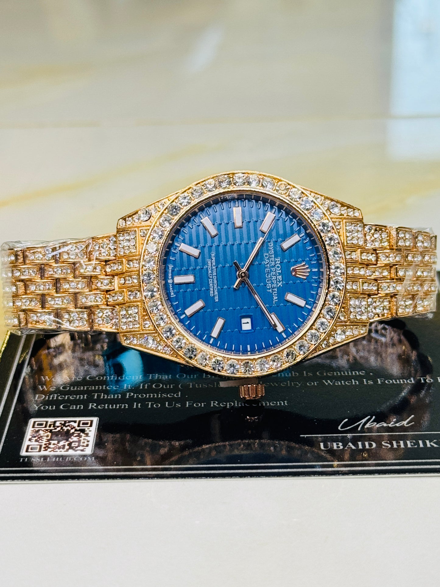 Rose Gold Sapphire Perpetual Iced Watch For Her