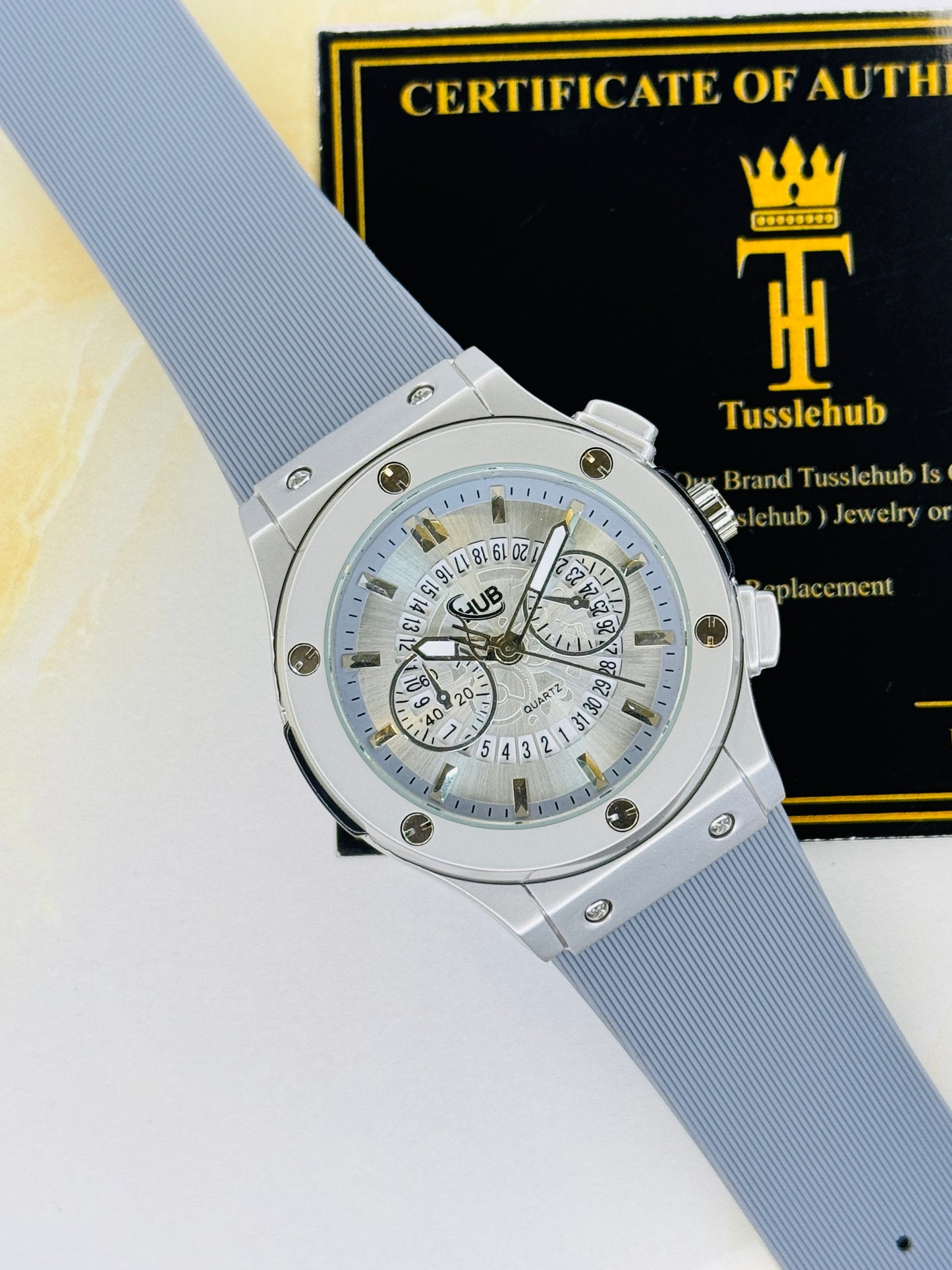 Minimal Ash Grey Hologram Leather Branded Watch