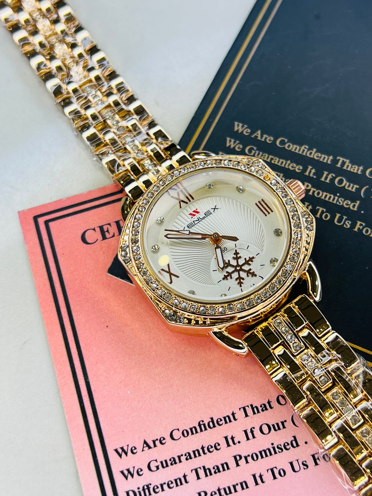 Xenlex RoseGold White Zircon Watch For Her