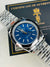 Vertical Date Just Silver Blue Plain Bezel Automatic Watch
