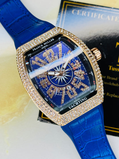 Blue Rose Gold Iced Frank Muller Watch