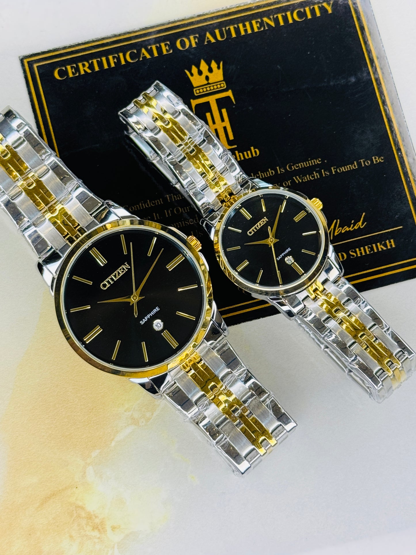 Two Tone Black Down Date Citizen Couple Watch