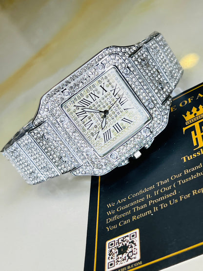 All Silver Square Tank Iced Out Watch