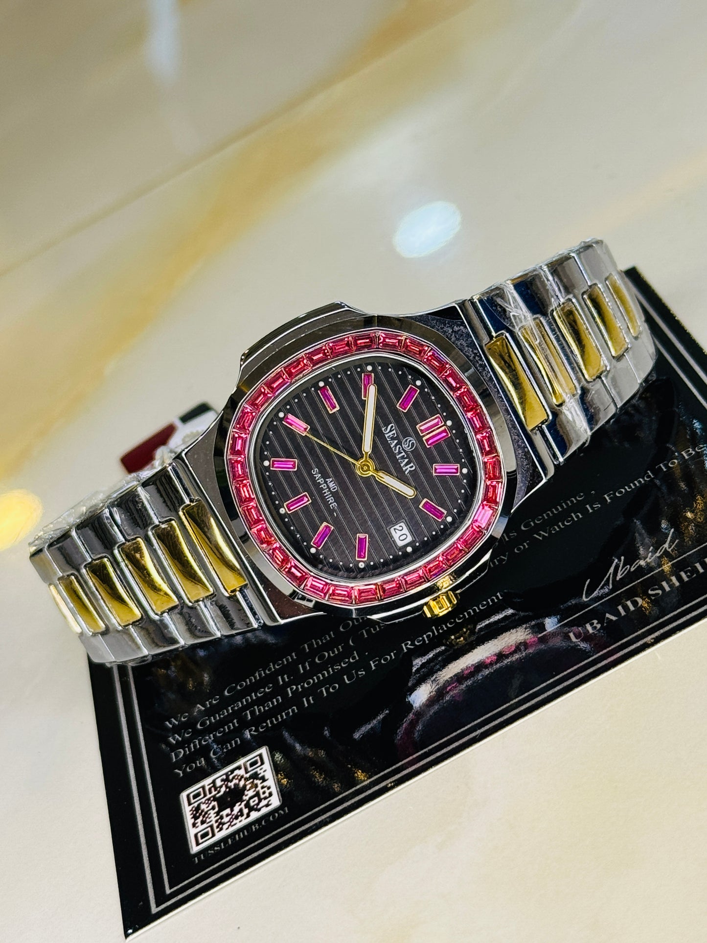 Two Tone Black Ruby Zircon Seastar Watch