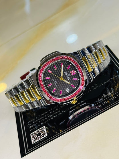 Two Tone Black Ruby Zircon Seastar Watch