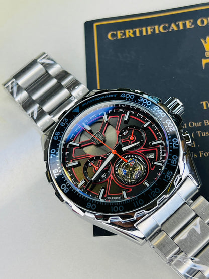 Tag Heur Silver Red Chronograph Watch