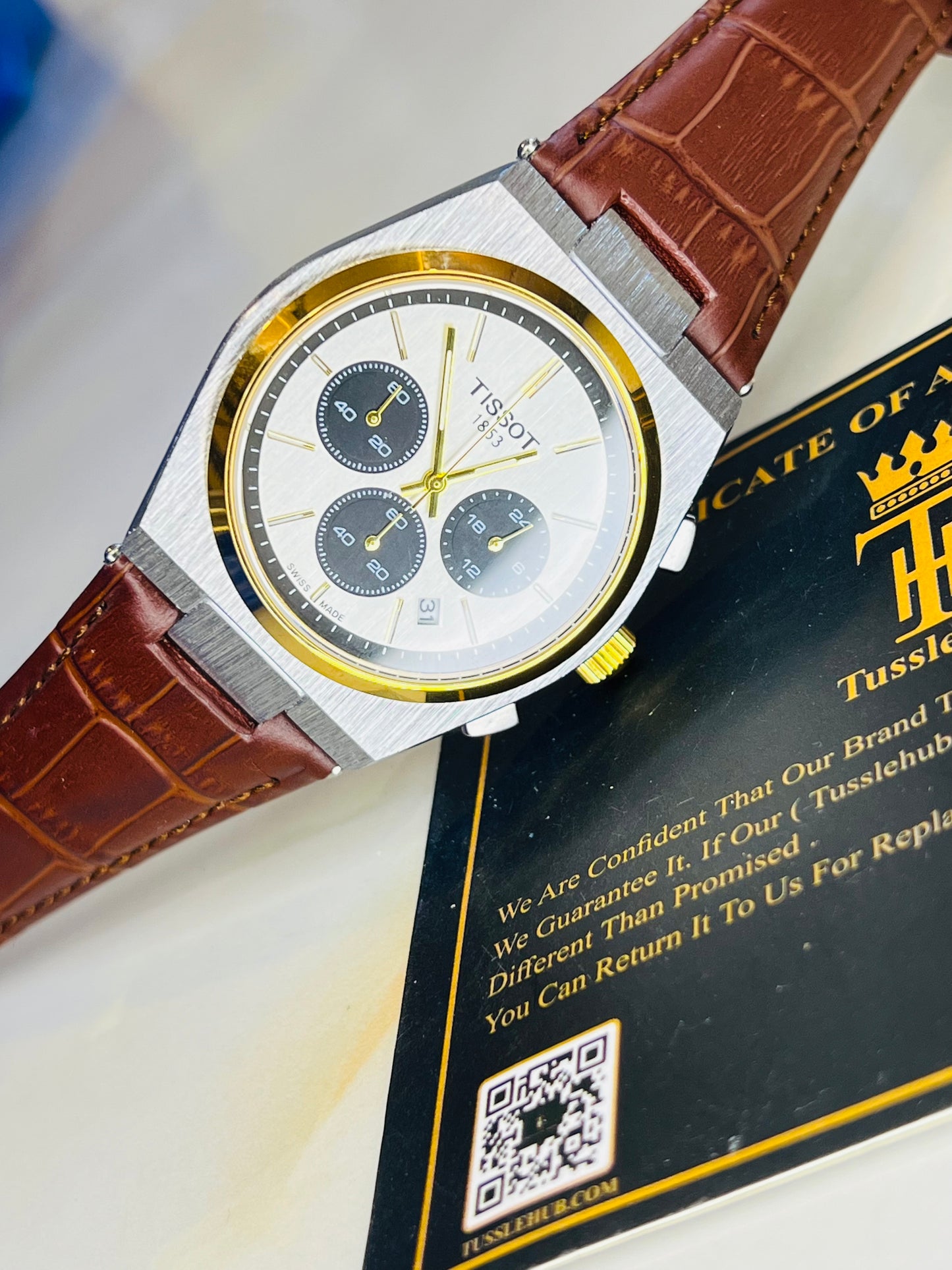 Leather Strapped Tissot PRX 1853 Chronograph Watch