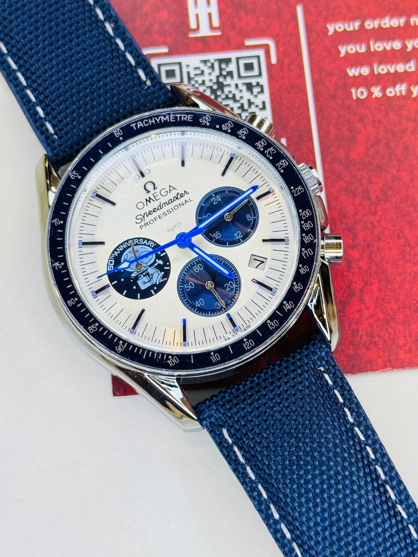 Omega 50th Anniversary Aqua Blue Chronograph Watch