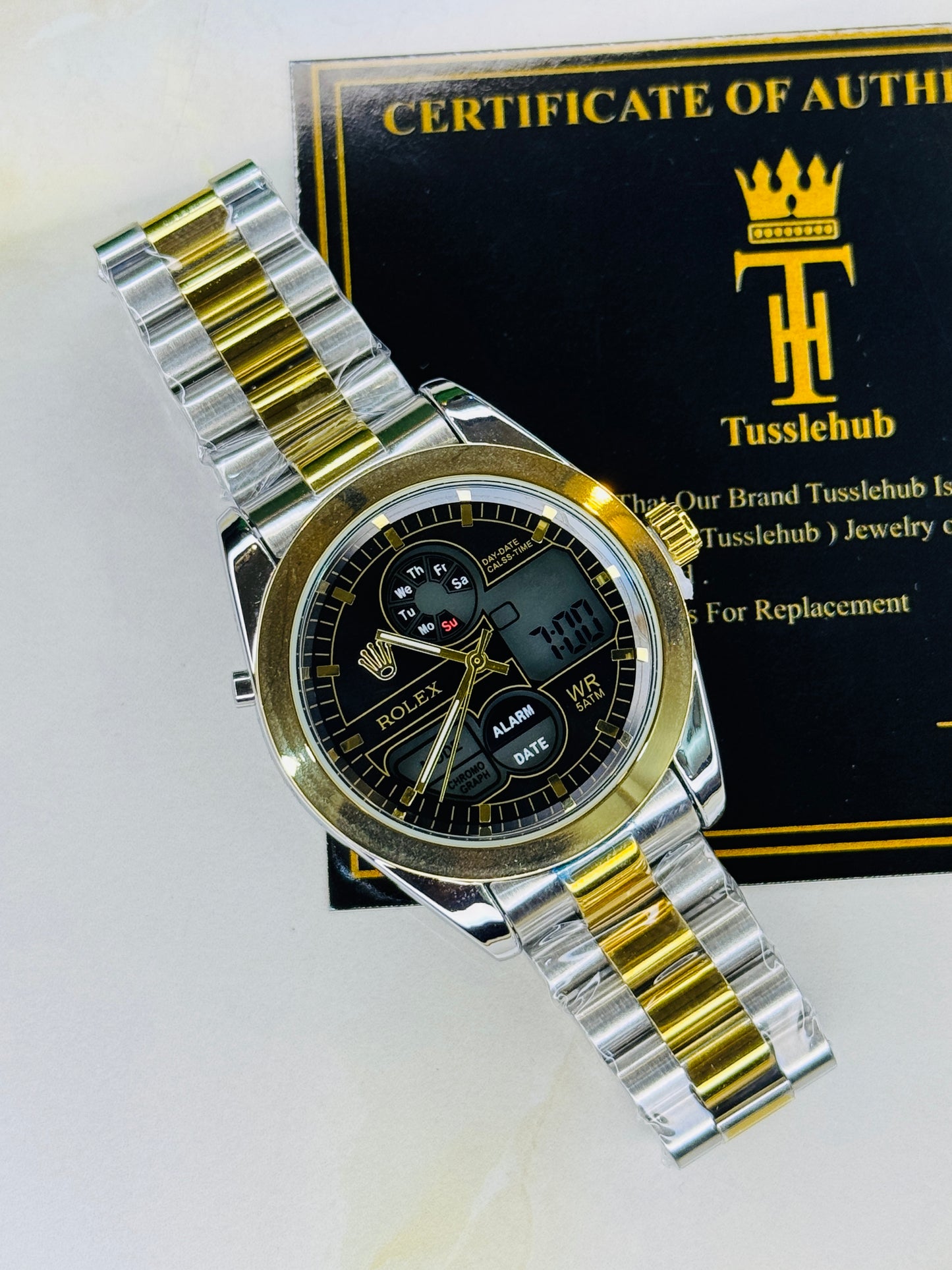 Premium Dual Time Two Tone Black Dial Watch