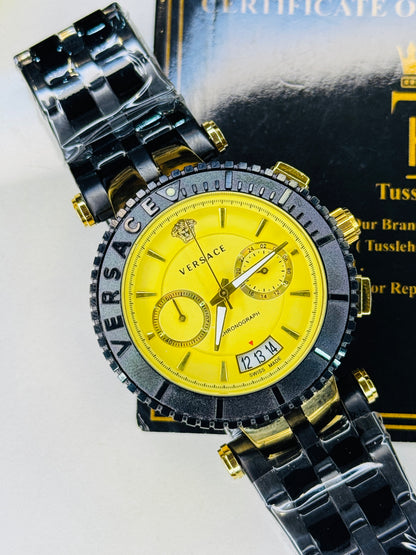 Millionaire Black Versace Gold Chronograph Dial Watch