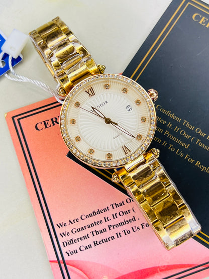 Rose Gold Westchi White Iced Dial Watch For Her