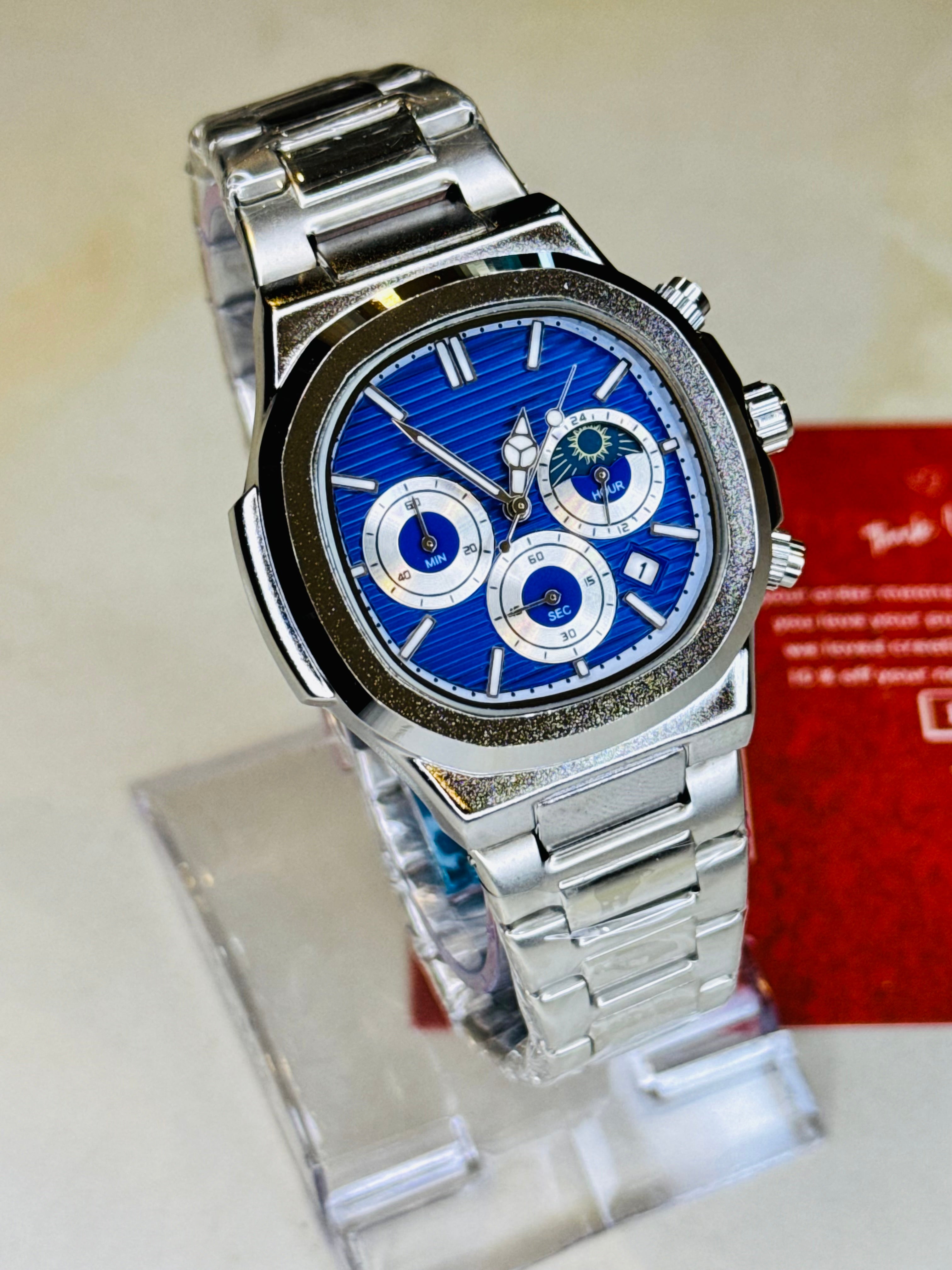Silver Blue Nautilus Chronograph Watch