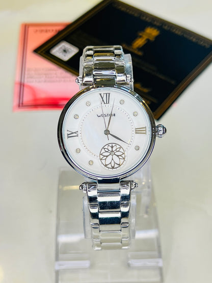 Silver Westchi White Floral Dial Watch For Her