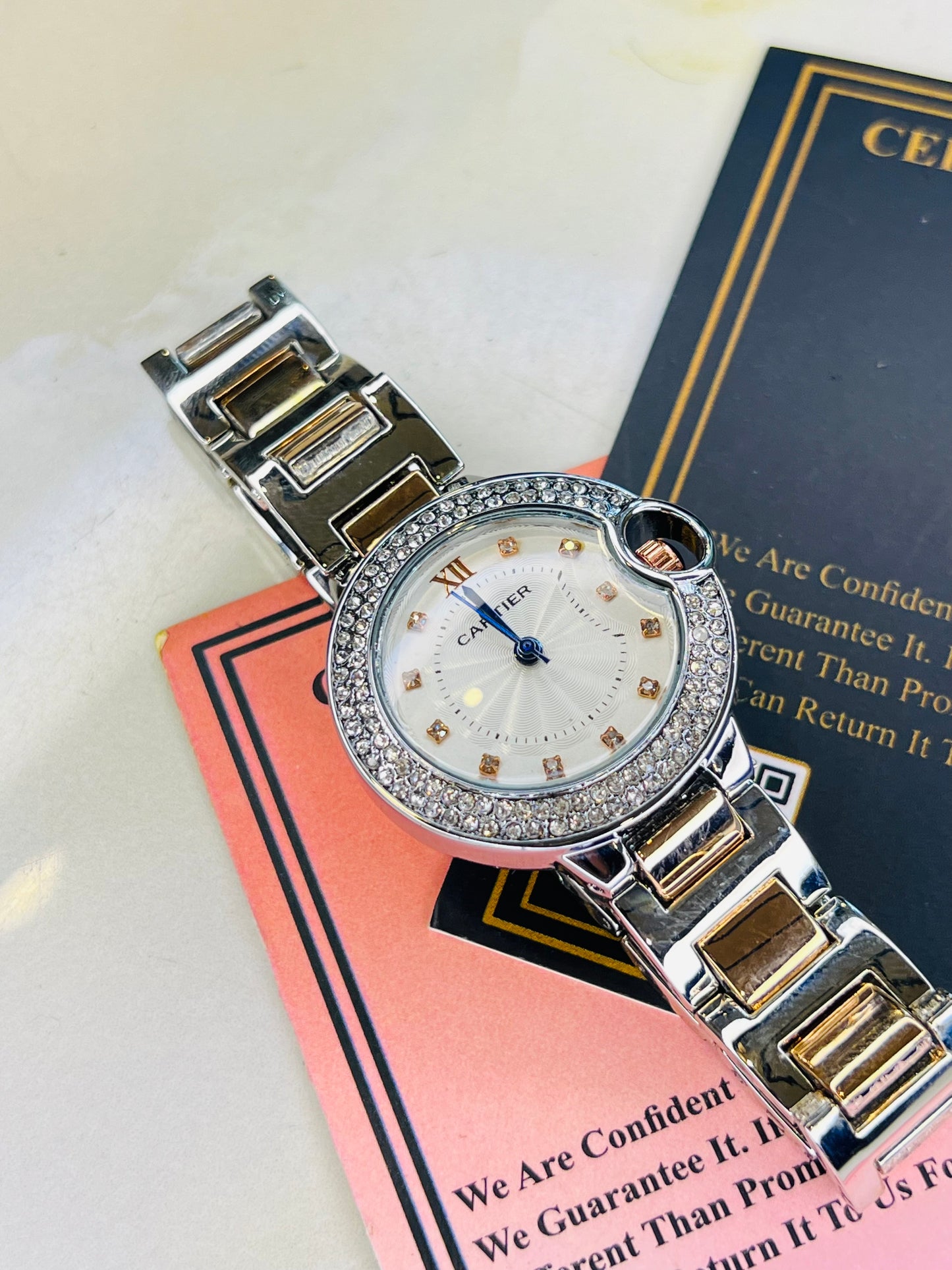 Cartier Silver Copper White iced Dial Watch For Her