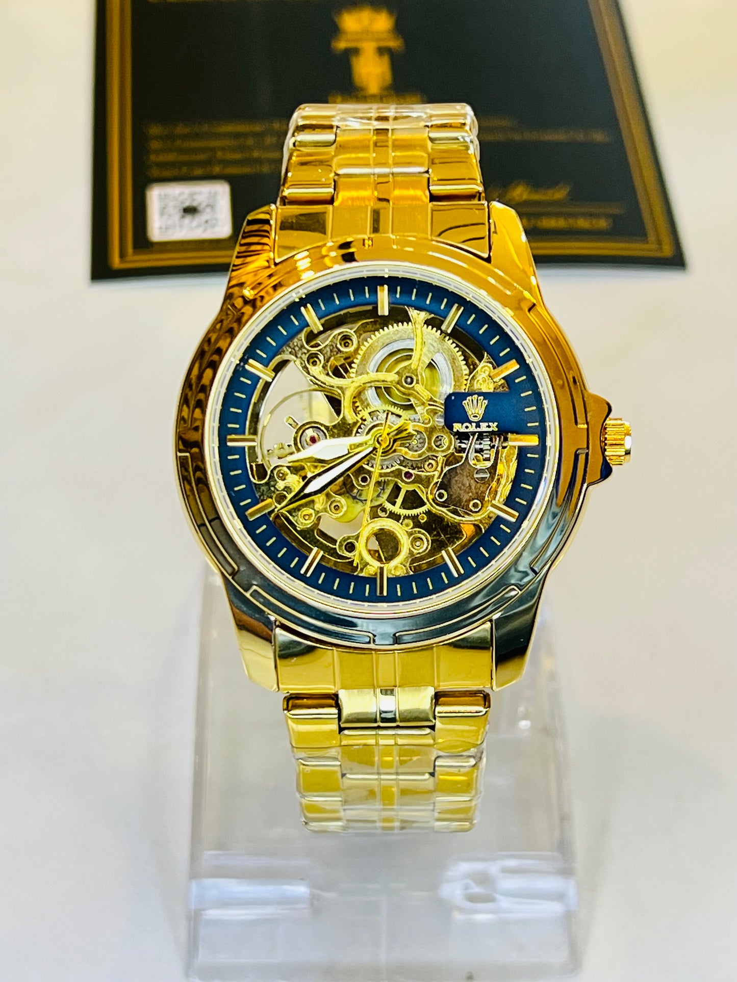 R-2 Gold Navy Chain Strap Skeleton Automatic Watch