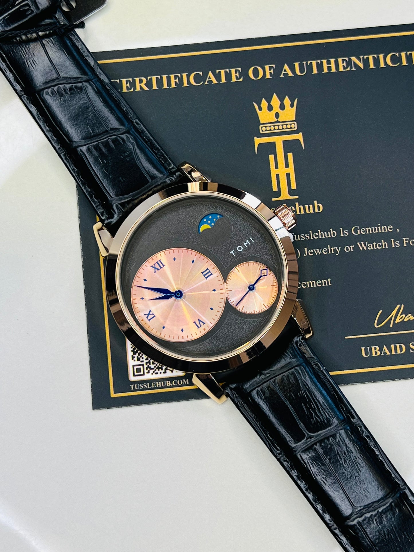 Tomi Black Rose Gold Moon graph Dial Watch