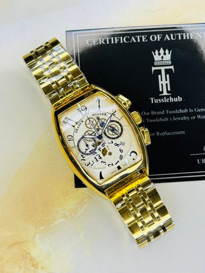 Chain Frank Muller Gold White Chronograph Dial Watch