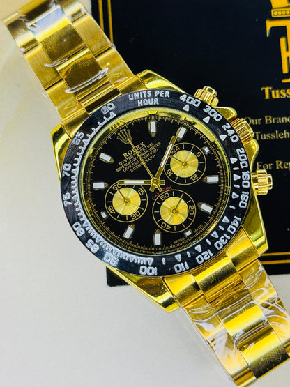 Gold Black Daytona Chronograph Chain Strap Master Clone Watch