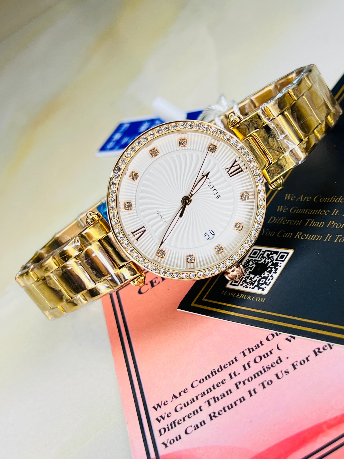 Rose Gold Westchi White Iced Dial Watch For Her