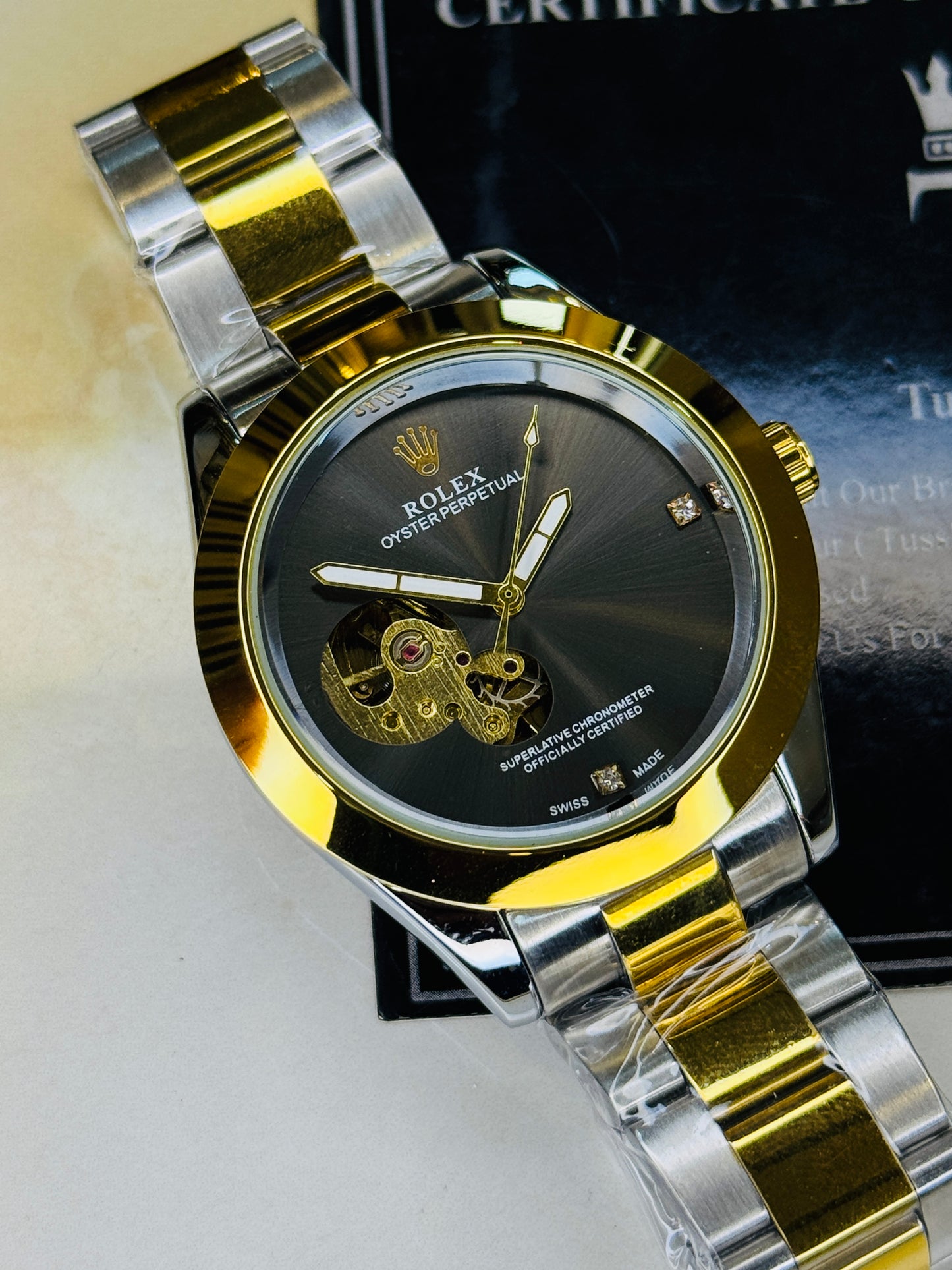 Two Tone Metallic Hawk Eye Automatic Rolex Watch