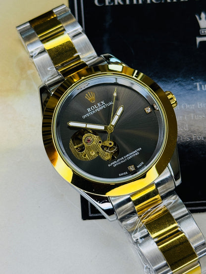 Two Tone Metallic Hawk Eye Automatic Rolex Watch