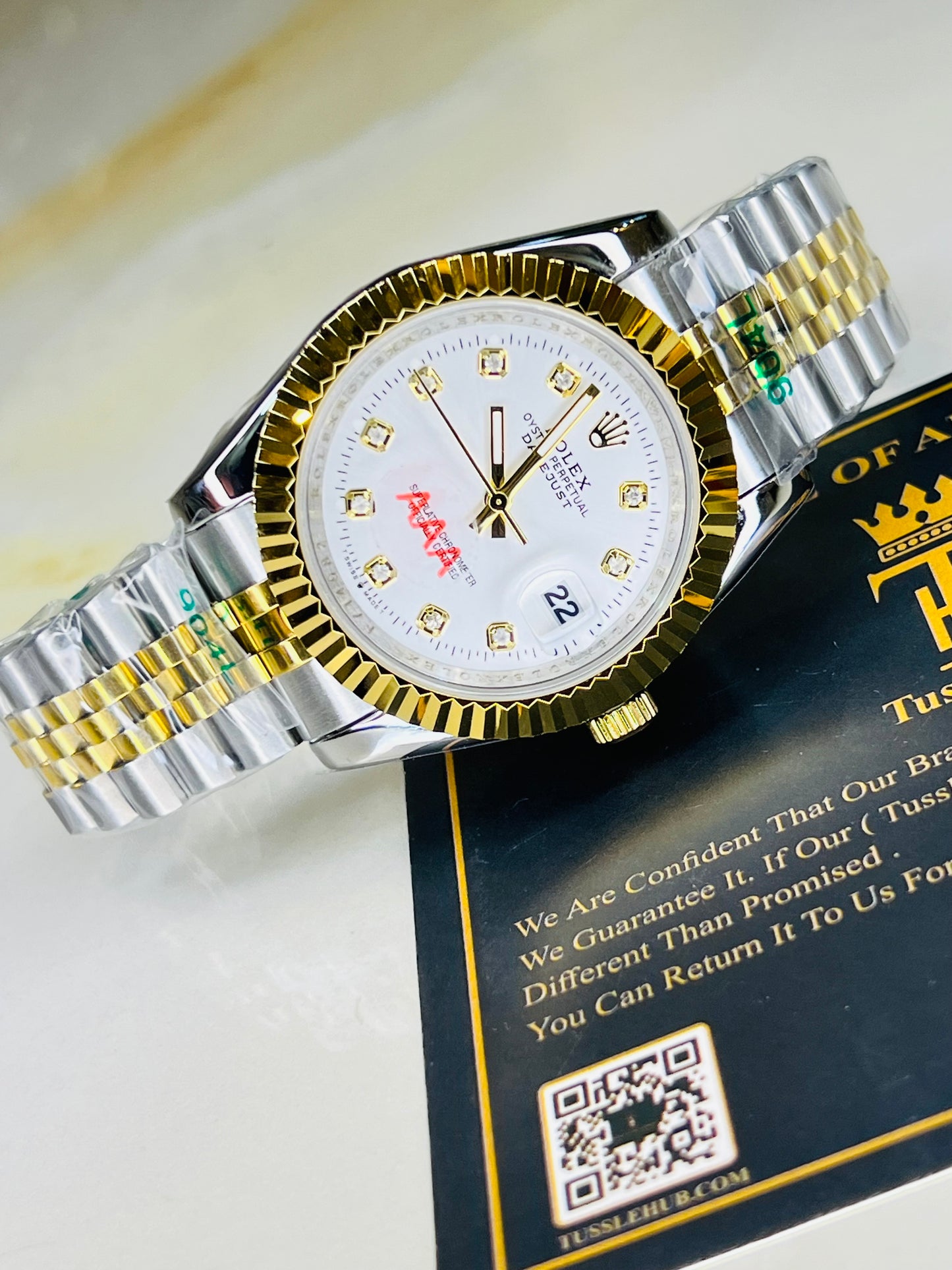 Jubilee Date Just Two Tone Fluted Bezel White Dial Quartz Watch