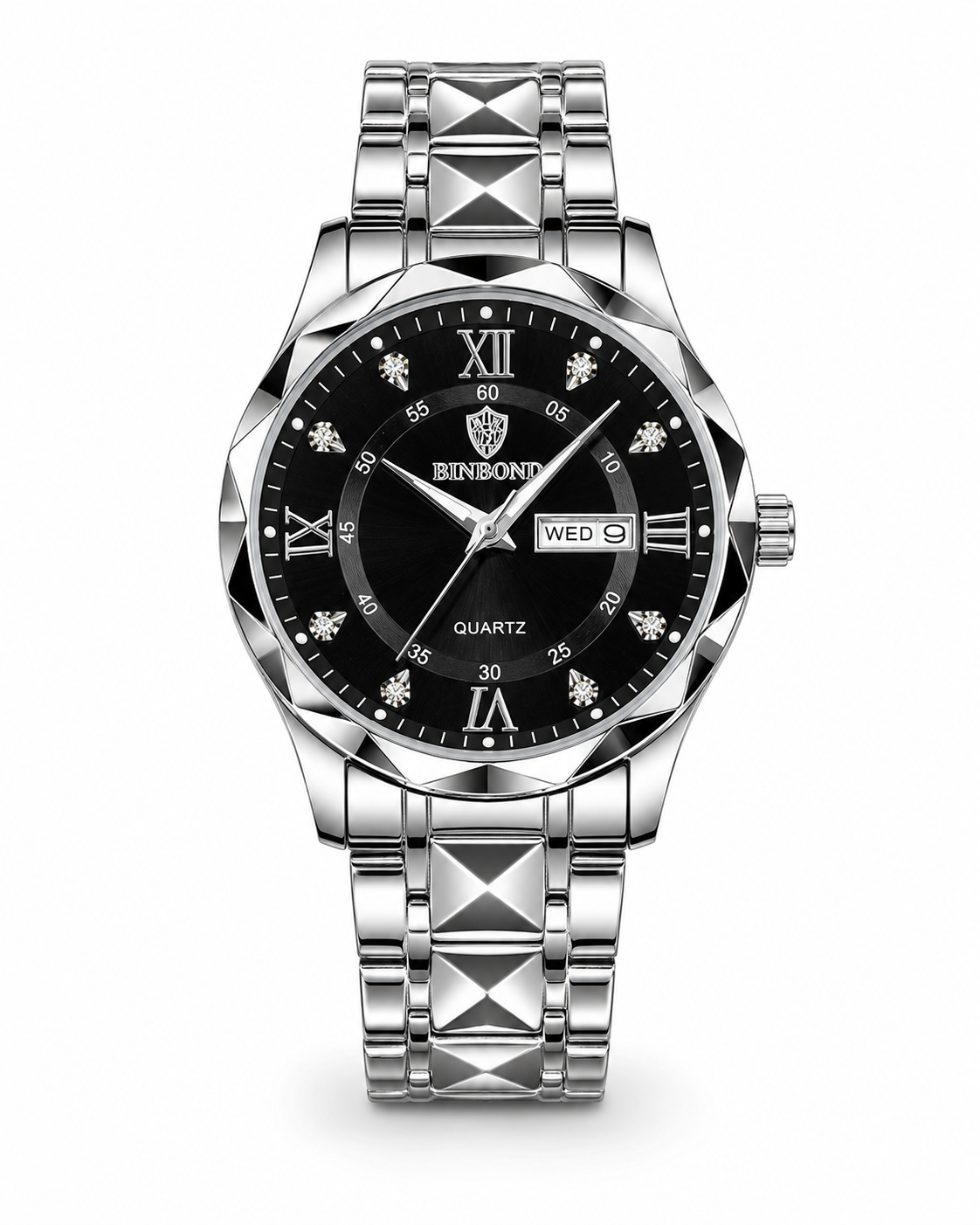 Silver Black Binbond Diamond Dial Watch