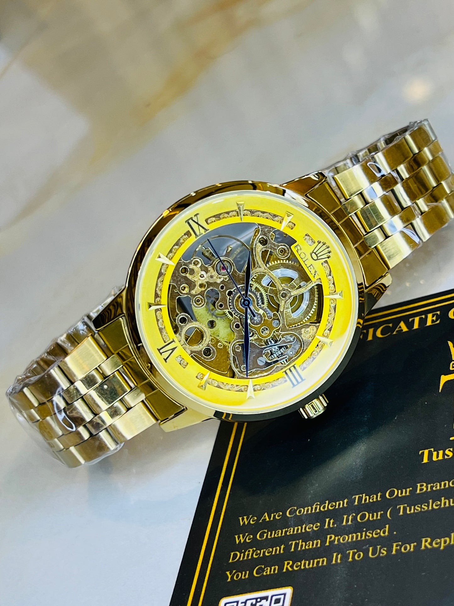 R-1 All Gold Chain Strap Skeleton Automatic Watch