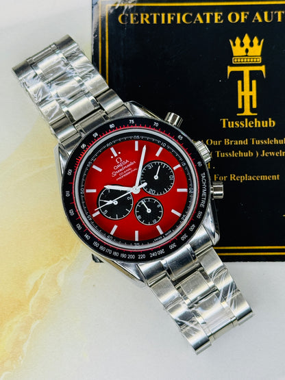 Speedmaster Blood Dial Silver Automatic Master Clone Watch