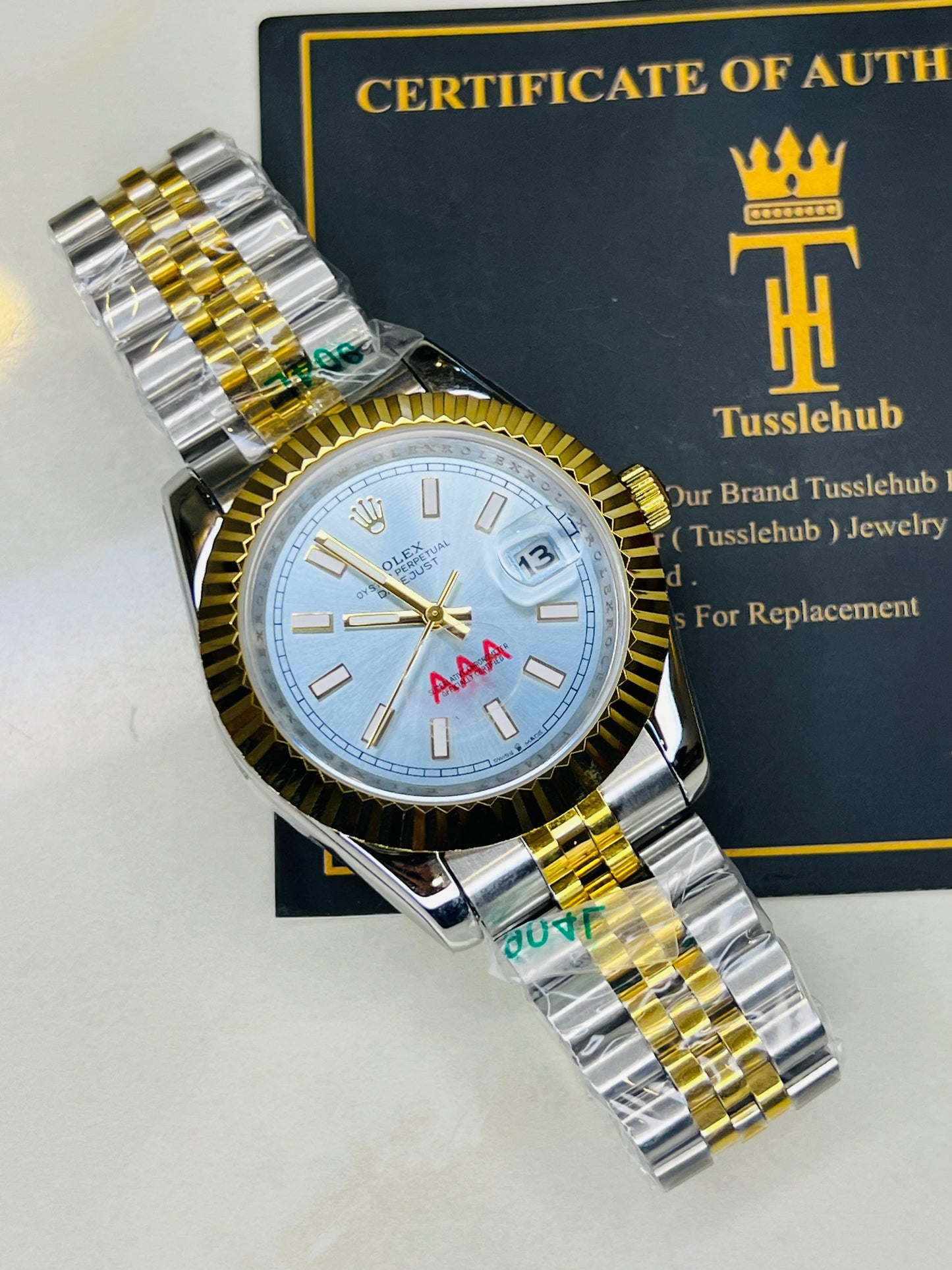 Jubilee Date Just Two Tone Fluted Bezel Ice Blue Dial Quartz Watch