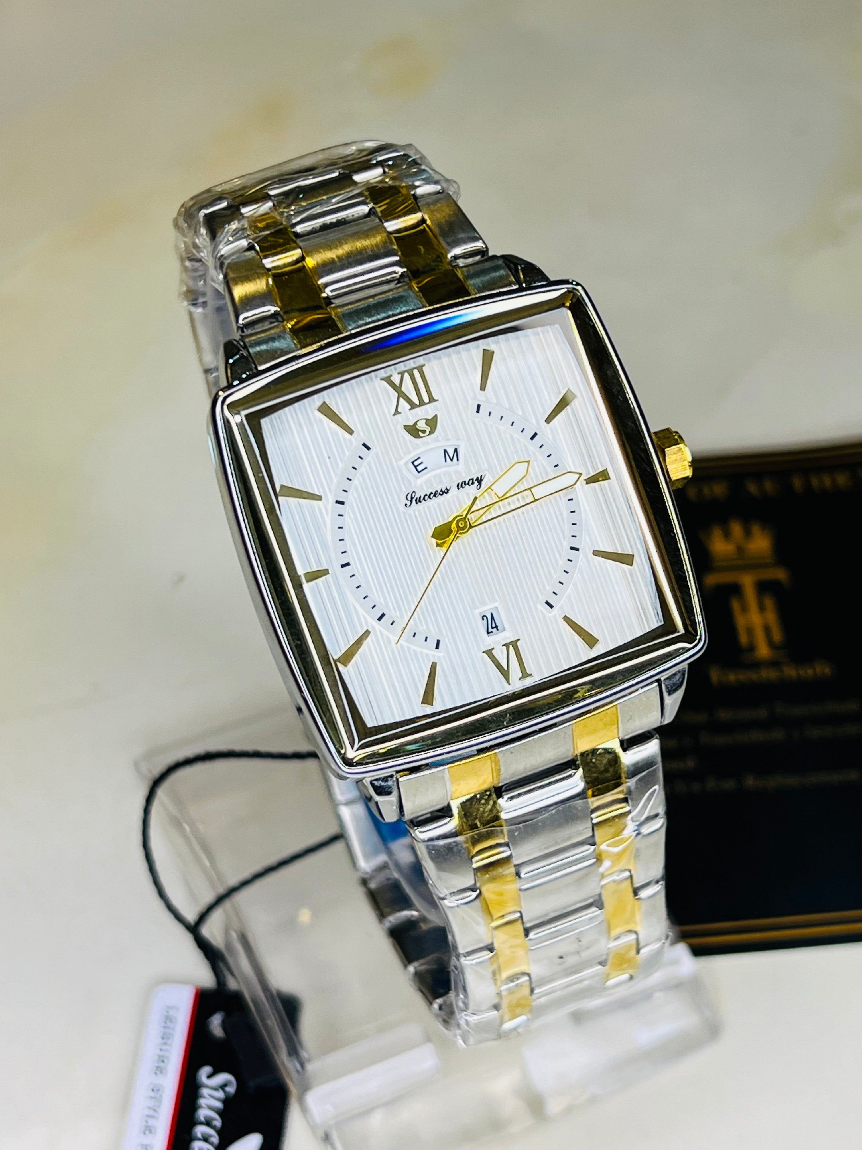 Success Way Two Tone Square White Dial Watch