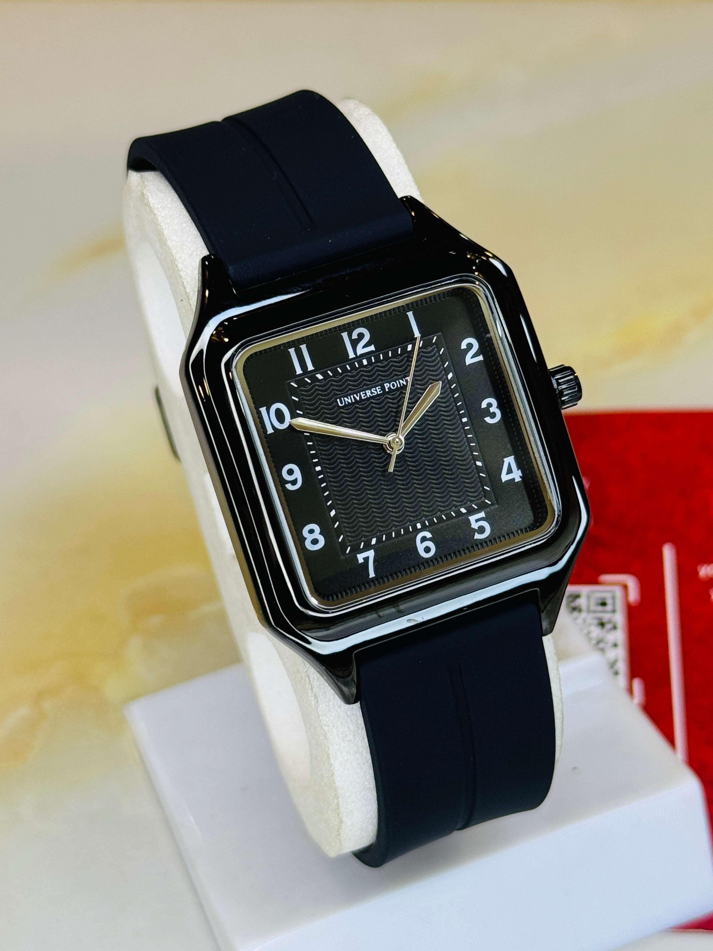 All Black Slim Square Universe Point Watch