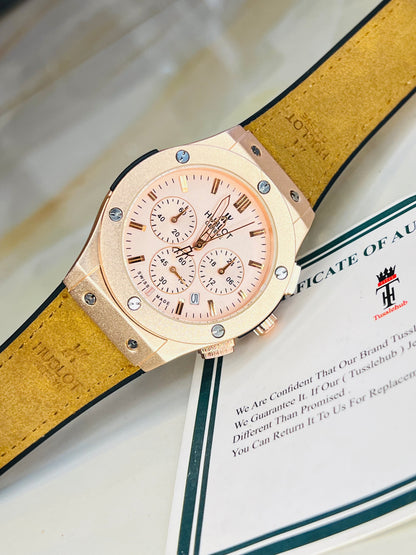 Brown Rose Gold Chronograph Dial Hubl*t Watch