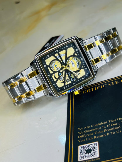Success Way Two Tone Square Skeleton Dial Watch