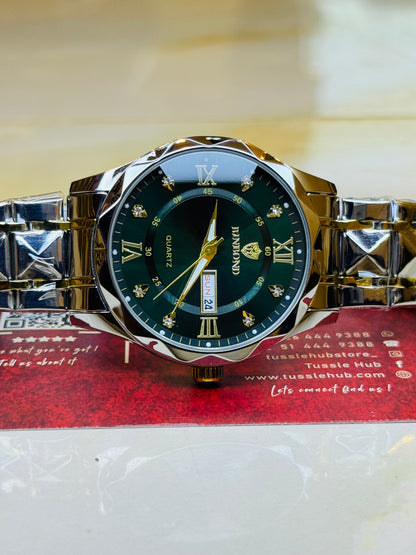 Forest Green Binbond Diamond Dial Watch