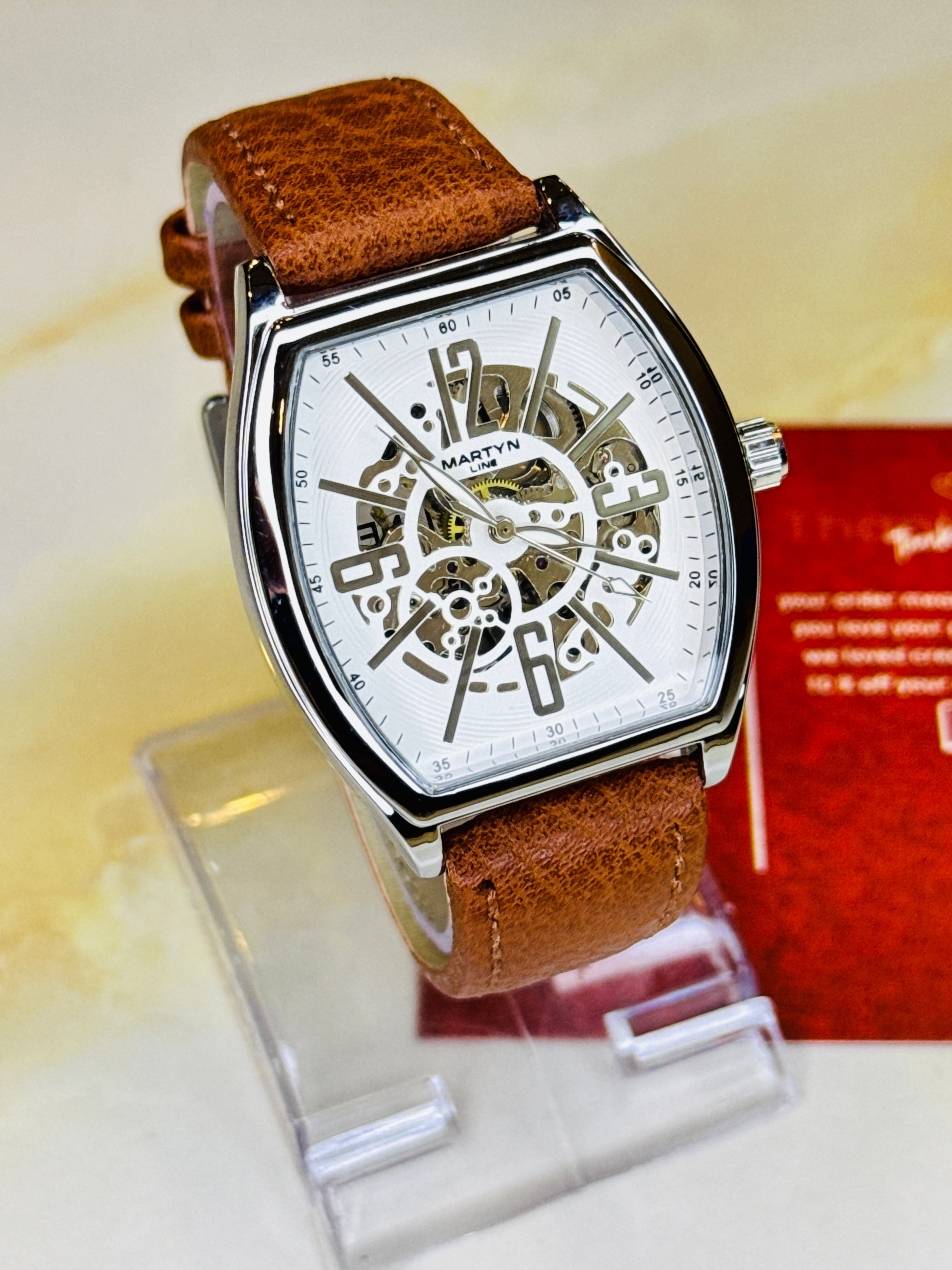Brown Silver Martyn Skeleton Automatic Watch