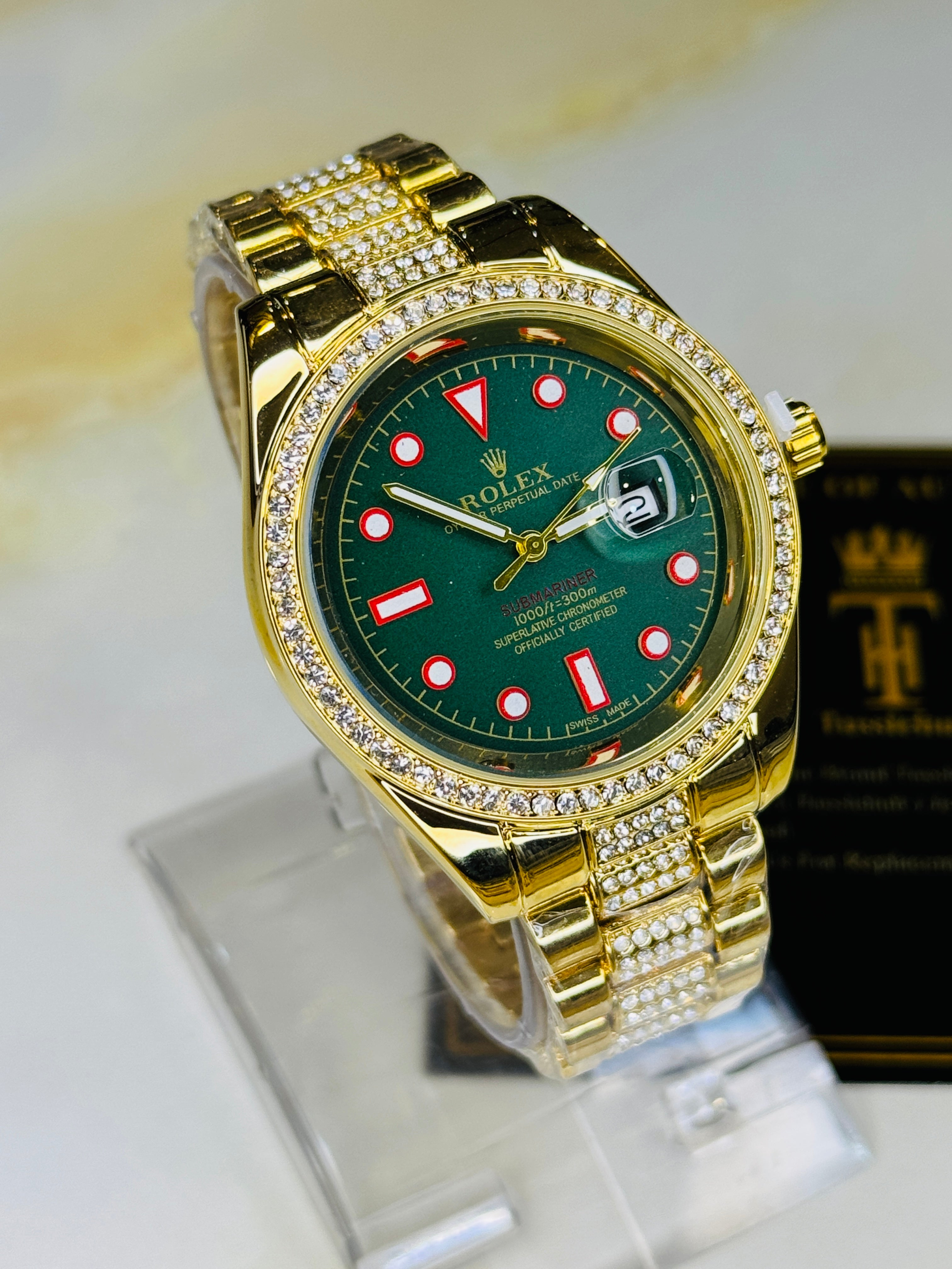 Gold Green Iced Date just Watch