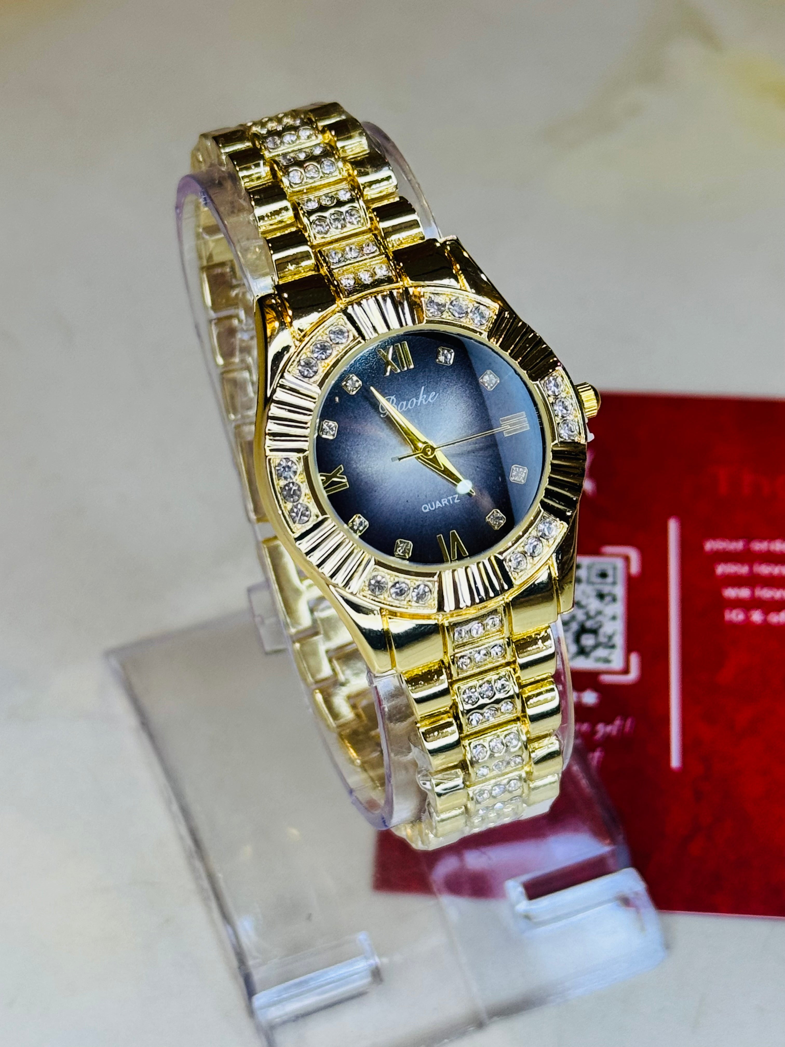 Gold Zircon Chain Watch For Her