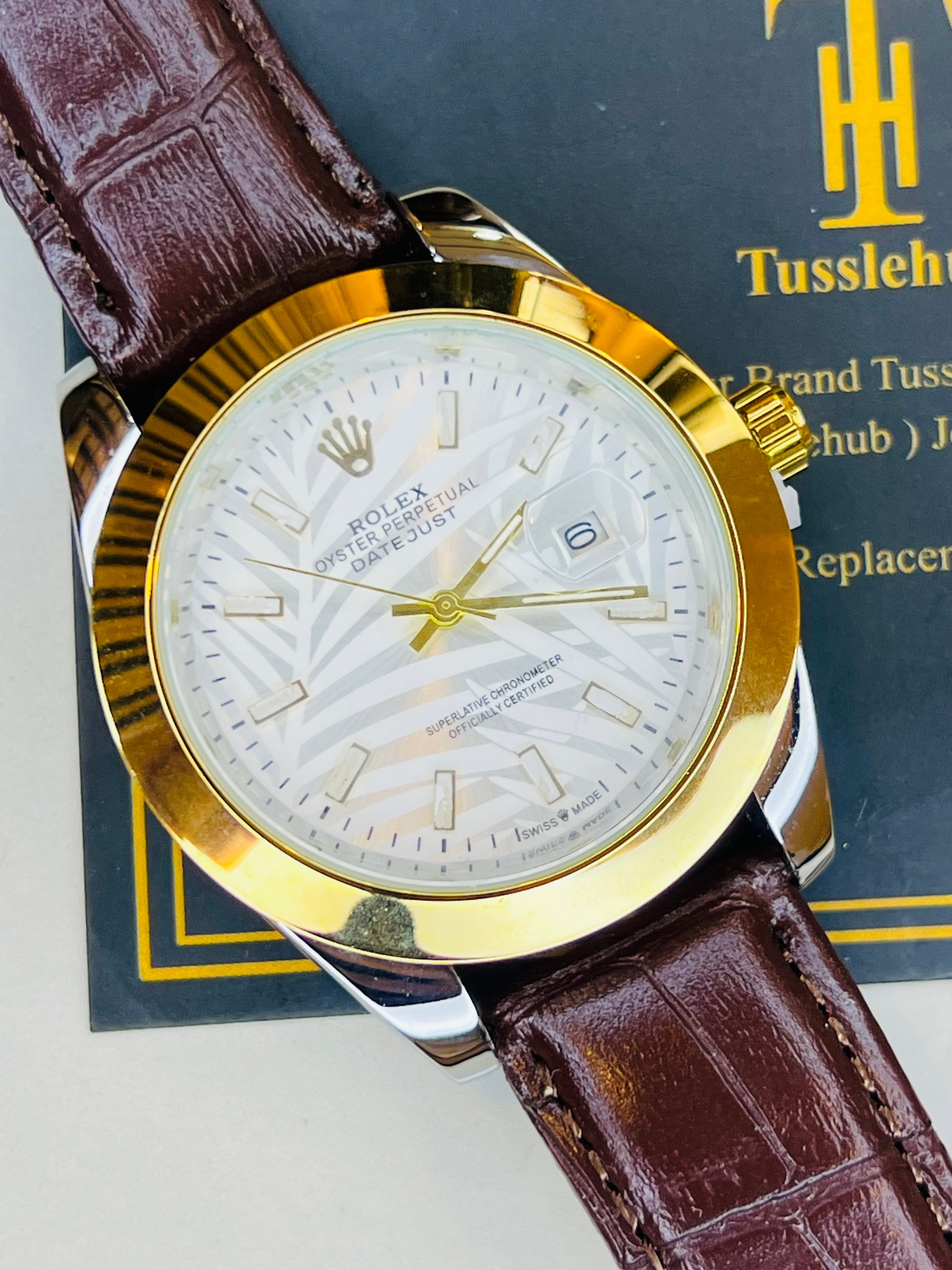 Brown White Palm Leather Rolex Watch